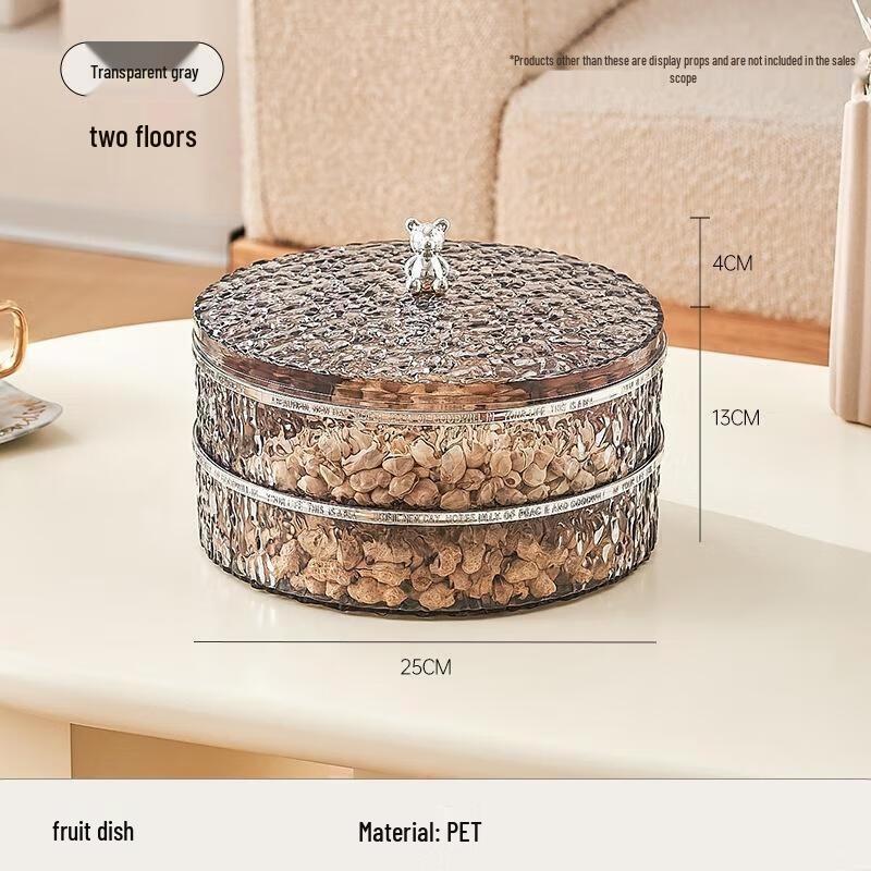 Прозрачный серый двухъярусный набор тарелок для закусок и фруктов