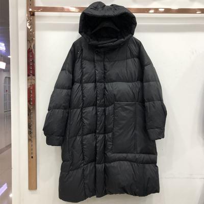 Chaqueta de plumón de talla grande para mujer, abrigo grueso de plumón de pato blanco con capucha, largo medio, holgado, para otoño e invierno