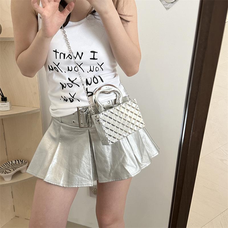 Stylish and simple acrylic plaid glossy women's small square bag 24 summer new women's shoulder messenger bag