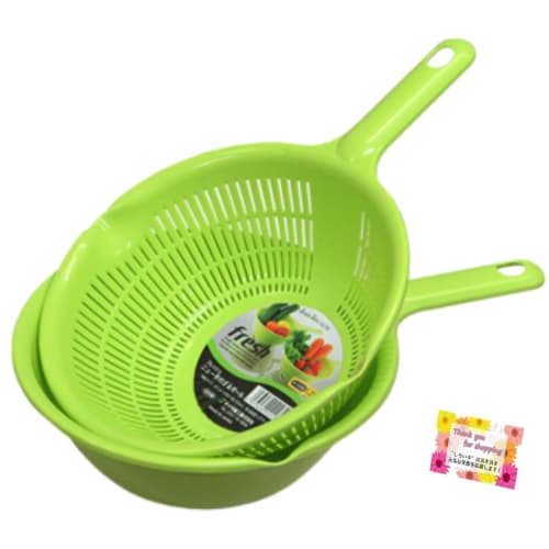 Fresh New Handled Strainer, Ball, Green, with Spouts on Both Sides, for Draining Noodles, Vegetables, and Mixing