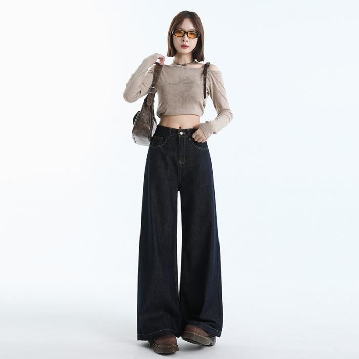 Design Sense Back Bag High Waist Wide Leg Jeans Women's Ankola Red Autumn New Loose and Skinny Casual Pants