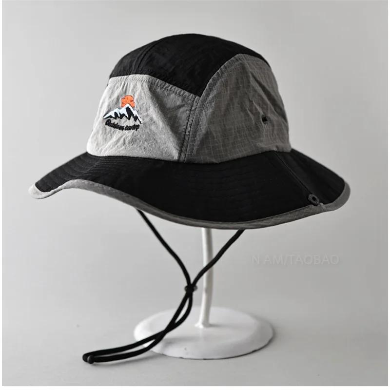 Cappello a Secchiello da Montagna Estivo all'Aperto Stile Giapponese Retro da Donna Primavera Asciugatura Rapida Ciclismo Pescatore Protezione Solare Impermeabile con Corda