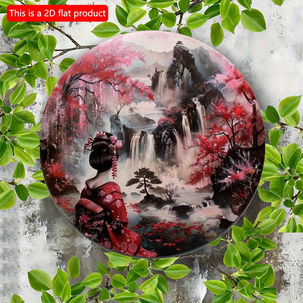 2d flat 20*20cm, Rundt treskilt til vegg, Japansk Kimono-gave, treveggdekorativ, hjemmehåndverk, for Bar, Kafé, hage, Klubbveggdekor.