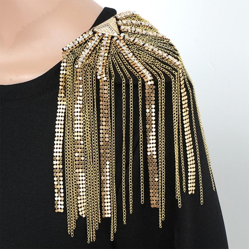 Metal Fringed Epaulettes Cloth Stickers Decoration for Women's Gift Gold /Silver Ultra-flashing Brooch Badge