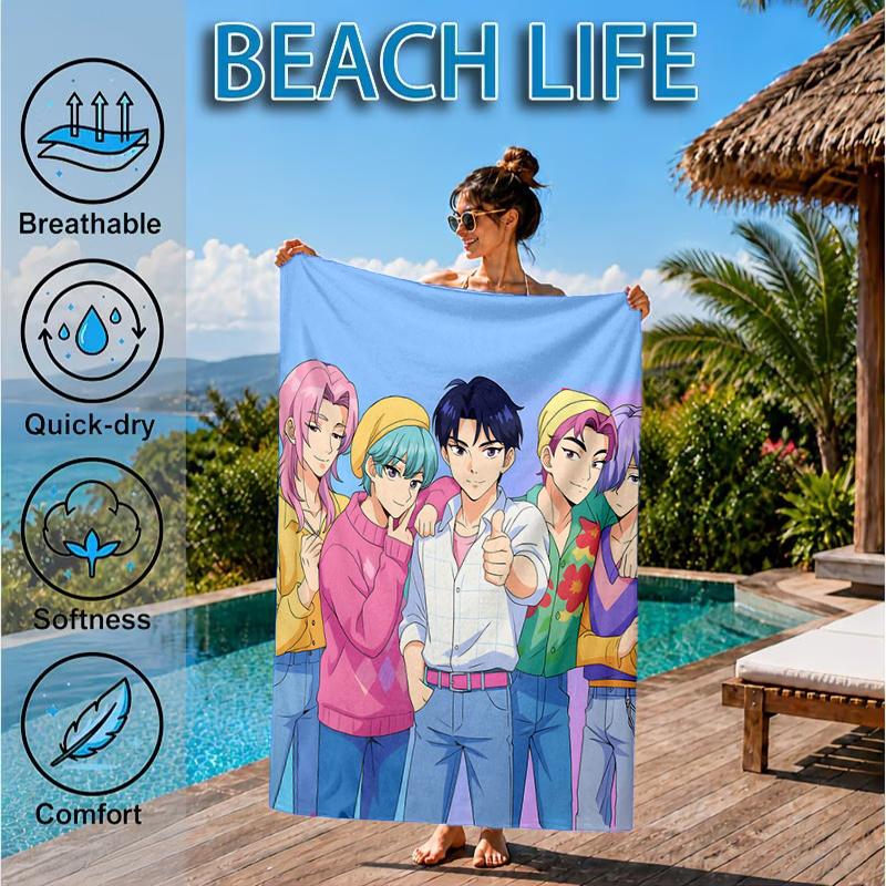 Colorful Kpop Cartoon Beach Towel, Microfiber Beach Towel, Perfect For Pool, Beach, Travel, Home Decor Beach Party Fan Gifts