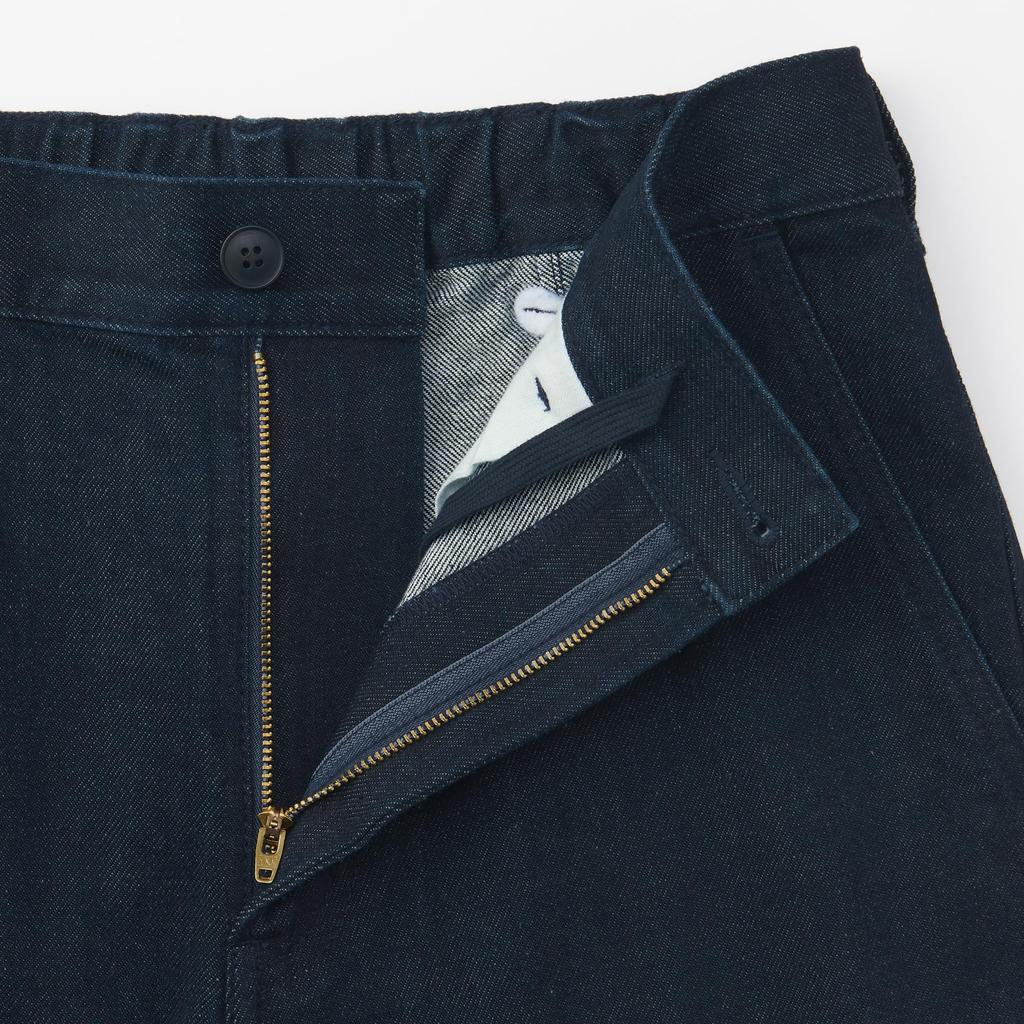 MUJI Men's Wide-leg Kapok-Blend Denim Pants (AE0ZHA5S) in Dark Navy (Men's Size S)