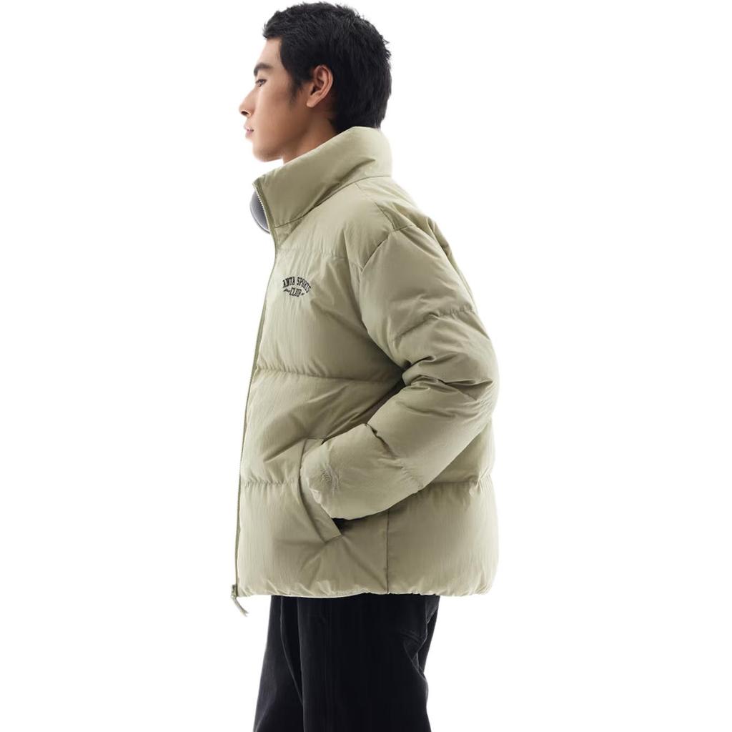 Anta Retro Water-Resistant Stand Collar Casual Letter Long Sleeve Down Jacket Men Outerwear Evergreen 152448907-5
