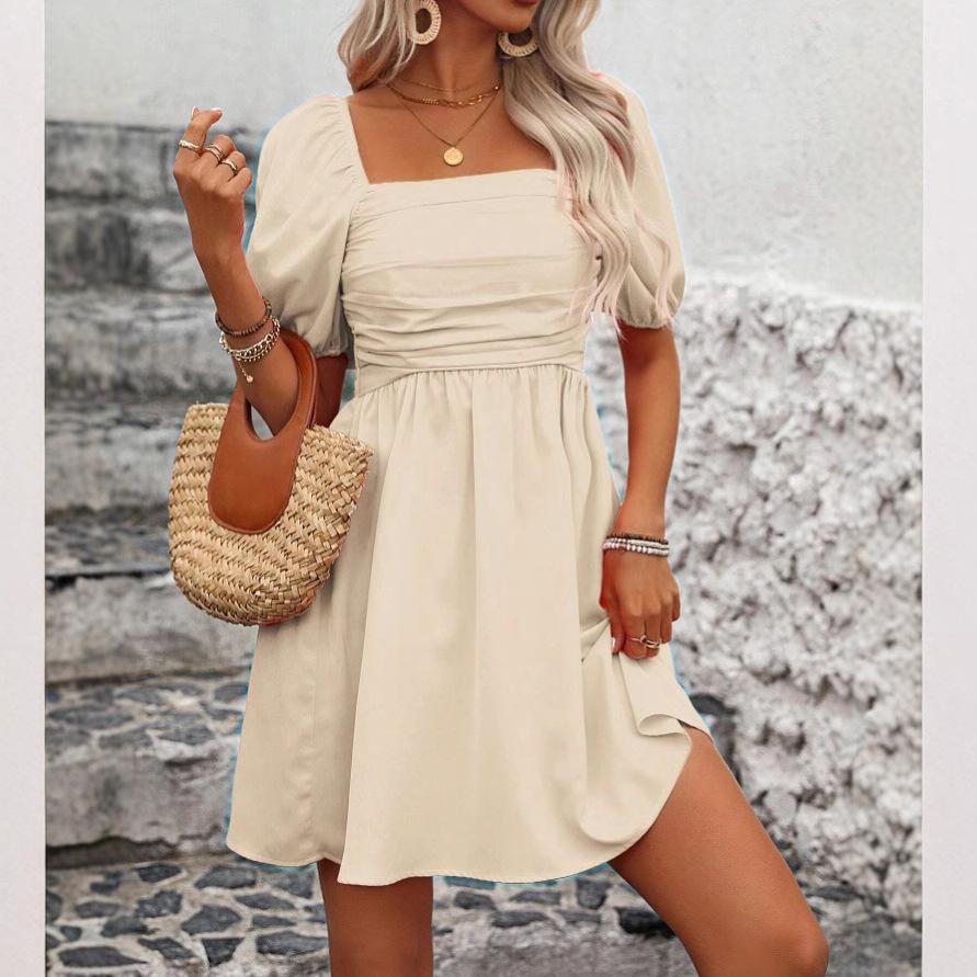 

Blue Square Neck Puff Sleeve Midi Dress with Floral Print, Summer Casual Dress for Women XXL чорний