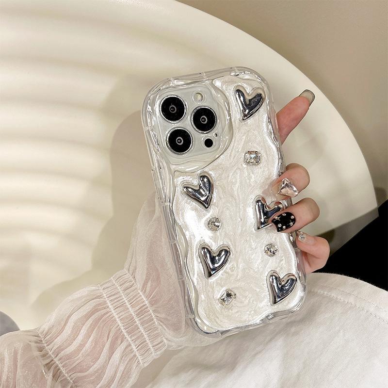 Galvanisiertes Silber Schleife Liebe Handyhülle für Apple 17 Promax Rundumschutz für IPhone 16 Strass Ins