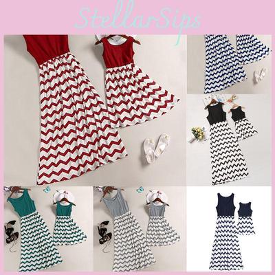 Charming Mother And Daughter Fashion Casual Boho Stripe Maxi Matching Dress Collection
