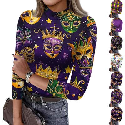 Damen Slim Fit T-Shirt Mode Lässiger Druck Rundhals Pullover 3/4 Ärmel Oberteil