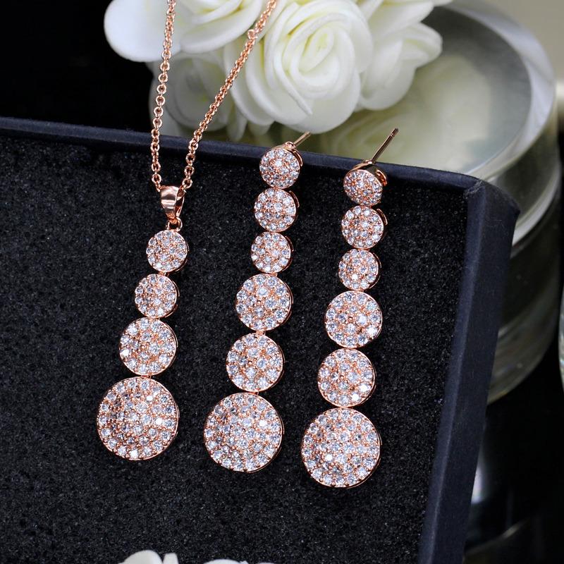 Micro-Inlaid Zircon Full Of Diamonds And Water Droplets, Two-Piece Set Real Gold Electroplated Color-Preserving Earrings, Necklace, Pendant, Small Set