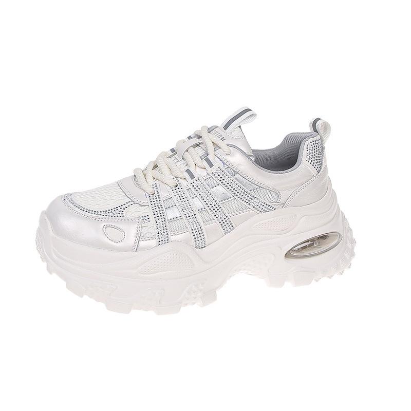 2025 spring and summer new 8cm small muffin mesh breathable dad shoes women's fashion versatile air cushion casual shoes