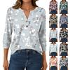Women's Fashion Casual 3/4 Sleeve T-Shirt Prints V-Neck Button Top