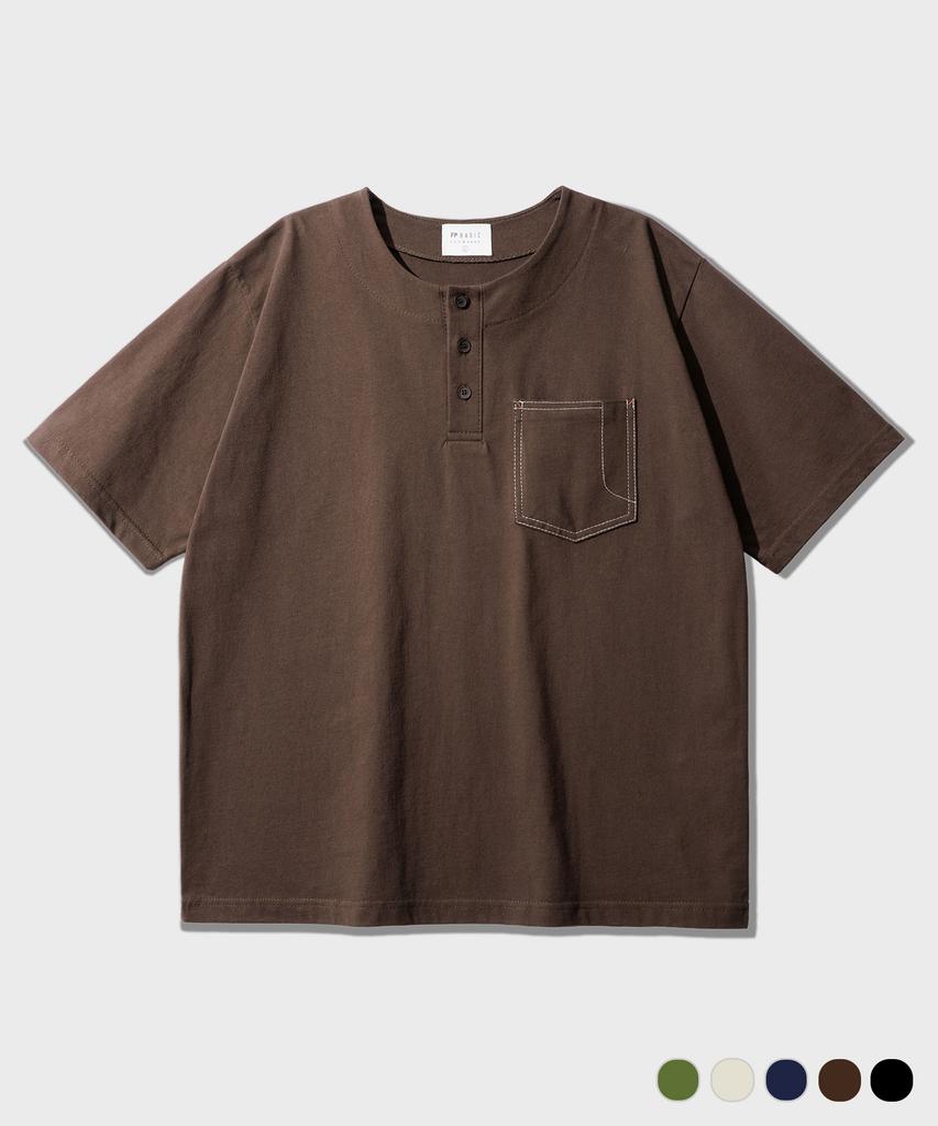 FP142 Jeans Henley Neck Short Sleeve T-Shirt Brown Jjst1575