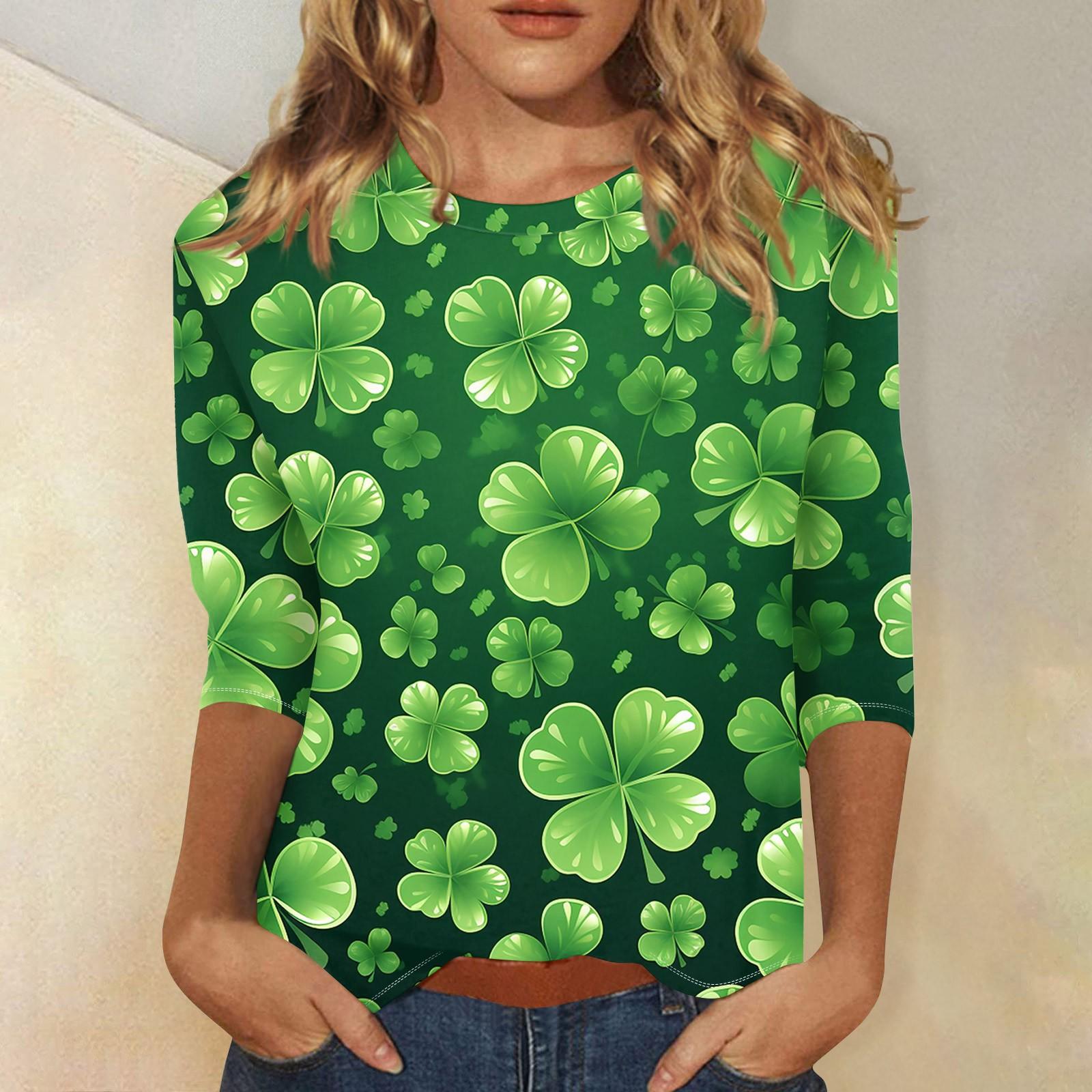 

Женский круглый вырез, рукав 3/4. Топ с принтом ко Дню Святого Патрика XL небесно-голубой