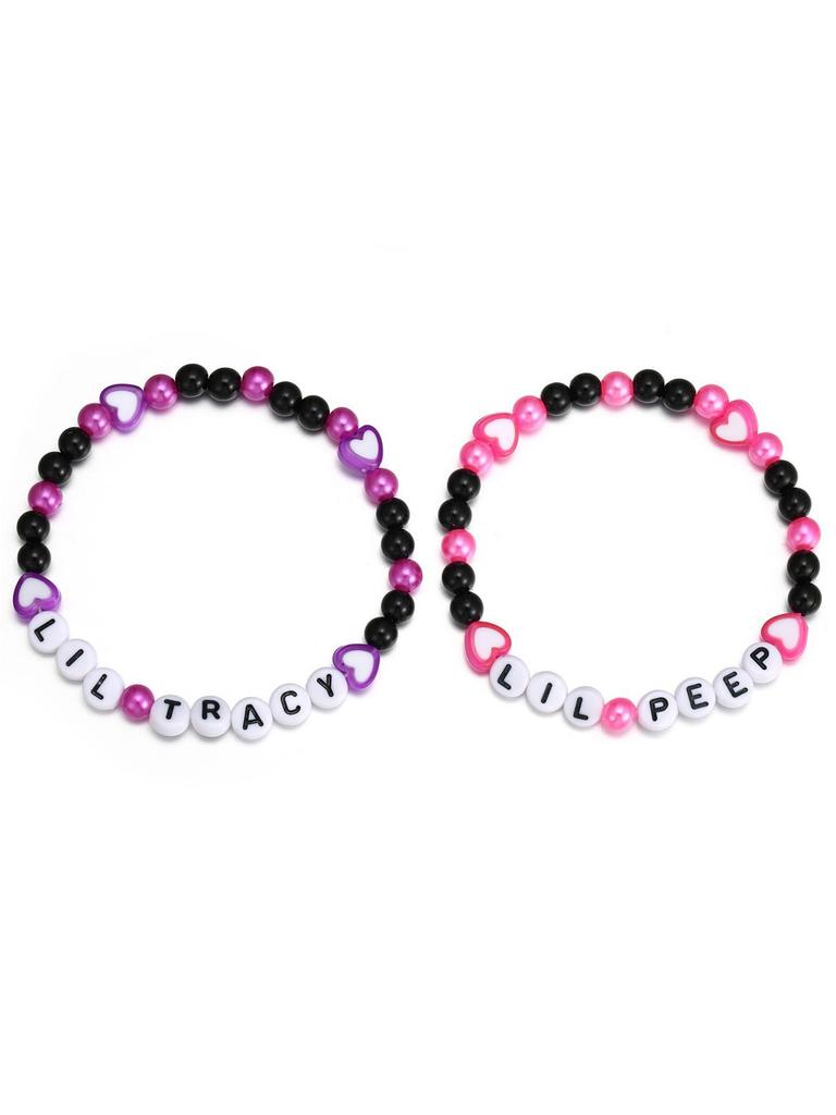 Cross-Border Acrylic Heart Beads Pink-Purple Friendship & Couple Bracelets
