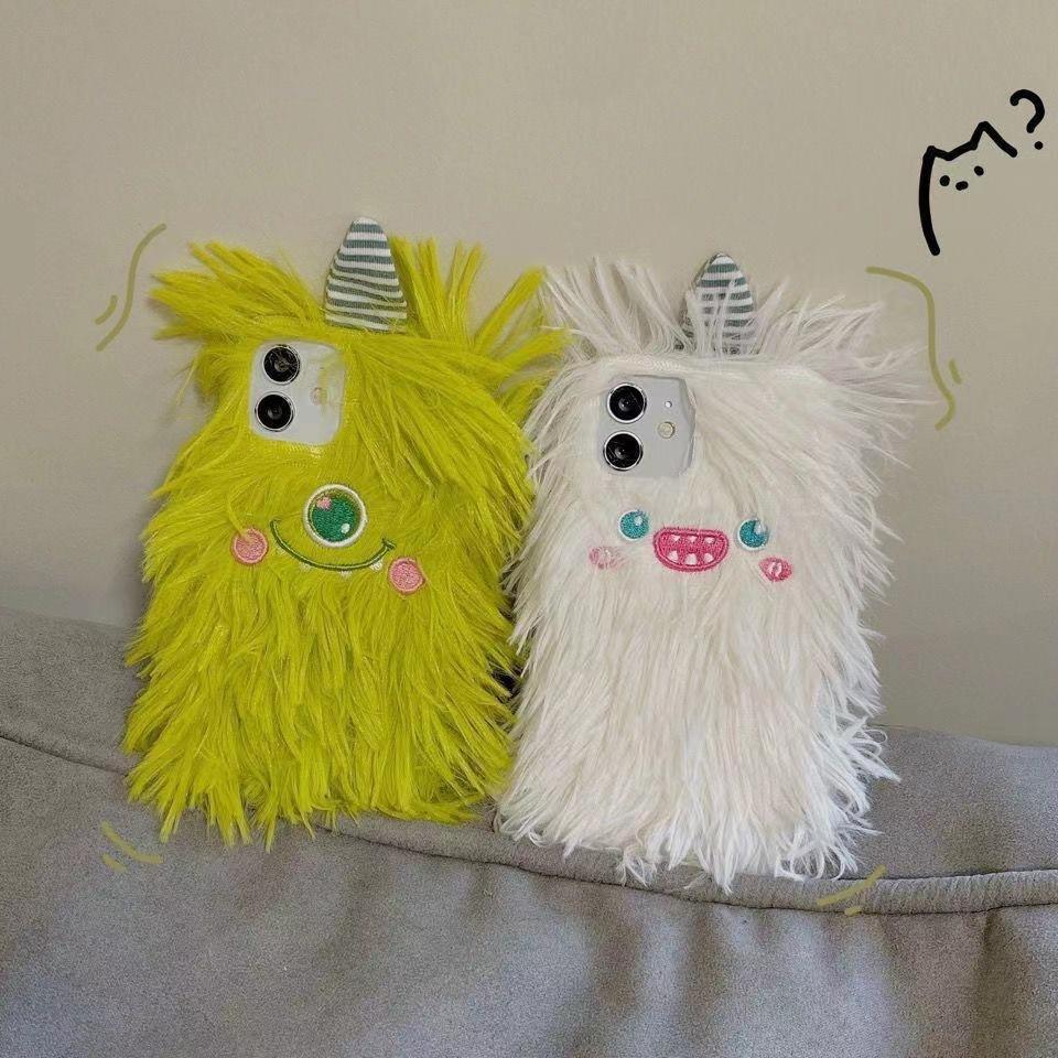 Cute Plush Big Eyes Baby Long Hair Monster Phone Case for IPhone16promax for Apple 15pro Phone Case X