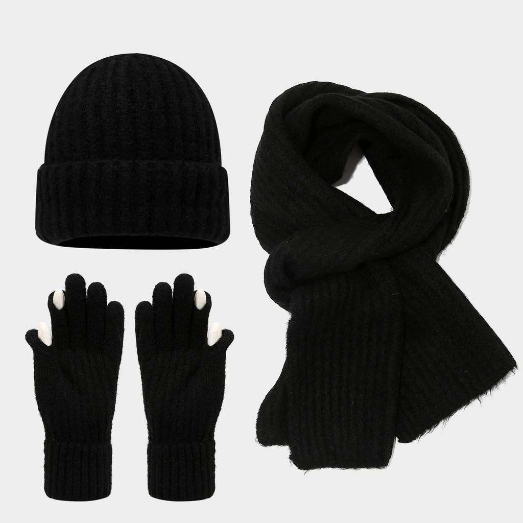 Acryl-Touchscreen-Handschuhe Mützen-Schal-Set Für Winterwärme Und Lässige Mode