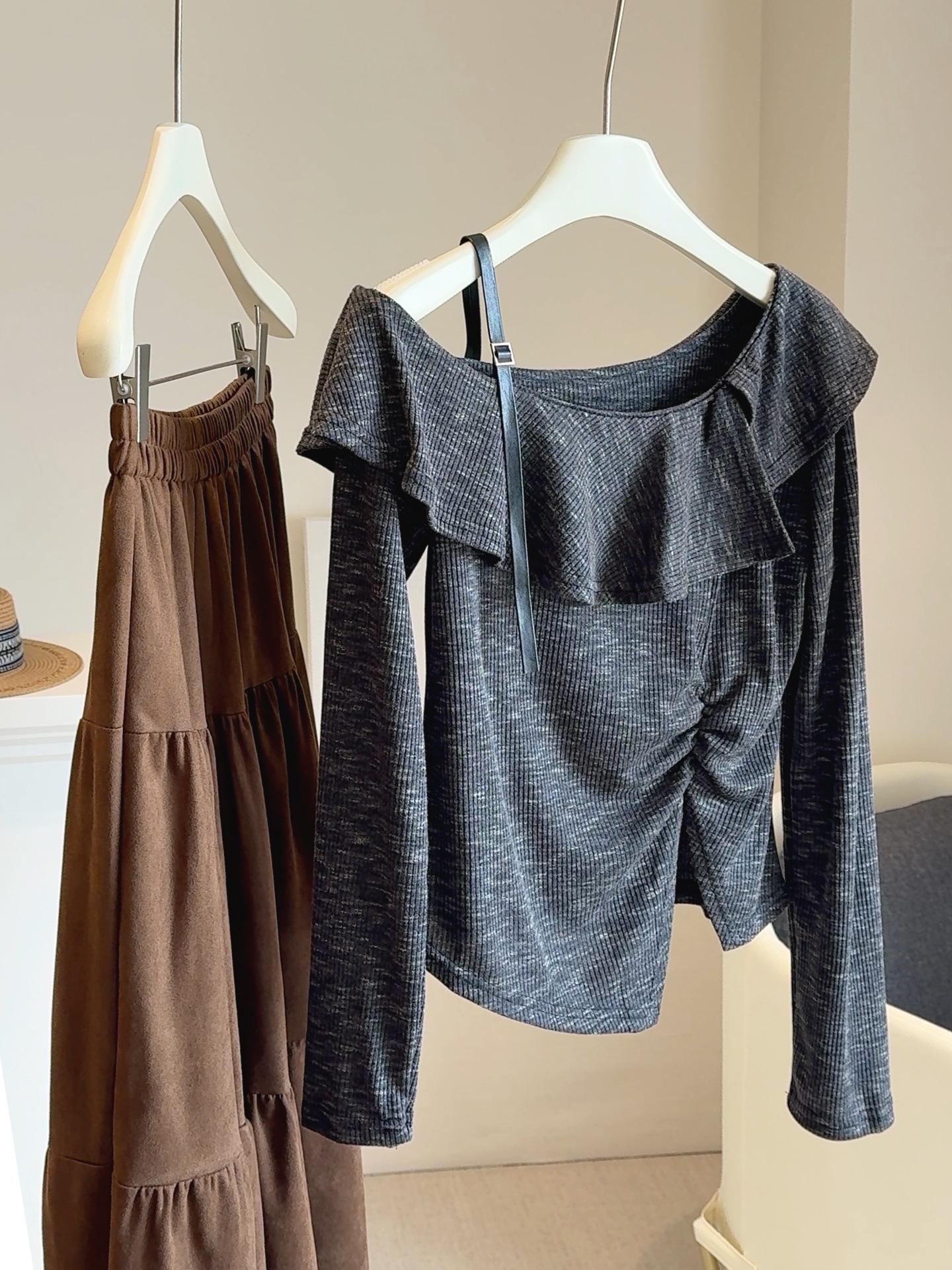 

Топ на одно плечо с длинным рукавом и присборенной талией - Коллекция Ранняя Осень 2025 One size серый