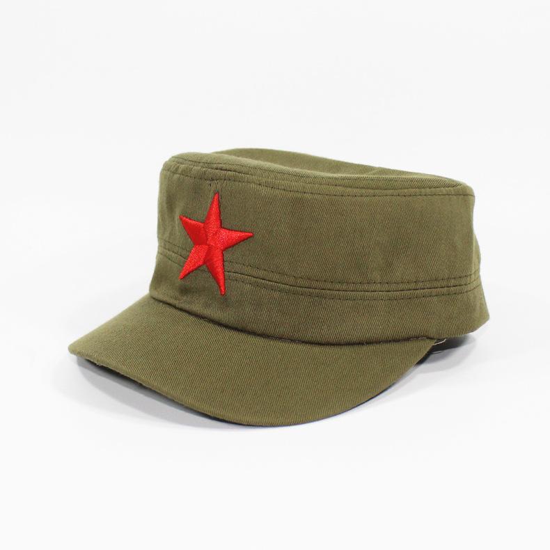 Mistdawn Unisex Cotton Military Cap Spring Summer Beach Outdoor Street Street Cool Church Sunhat Flat Top Hat With Red Star