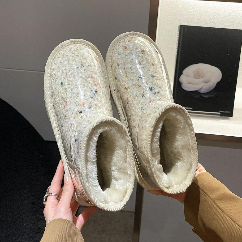 Fashion Elegant With Medium Heels Waterproof Shoes for Woman Plus Warm Women's Snow Boots Furry Spring 2024 Winter Footwear Sale On Slip