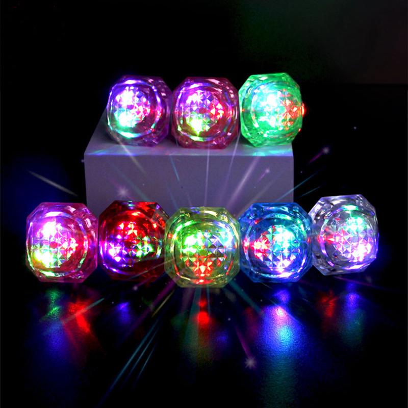 1pcs LED Glowing Diamond Ring Large Simulated Diamond Ring Birthday Halloween Party Props Colorful Glow Ring Light Finger Light