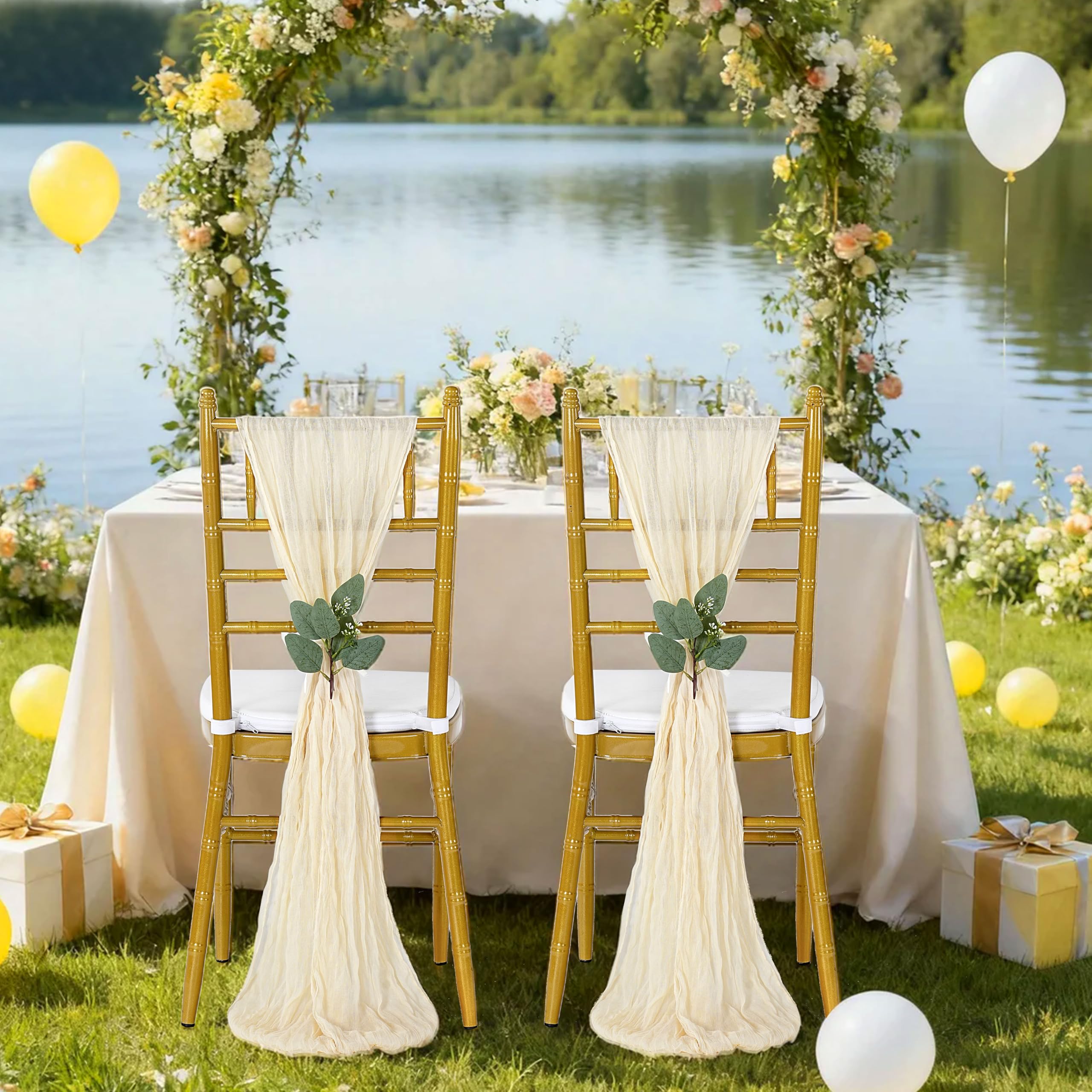 

10Pcs Cheesecloth Chair Sashes Rustic Chair Decorative Bows Designed Chair Cover for Wedding Aisle Banquet Party Kitchen Decor 10 pcs&40x275cm бежевий