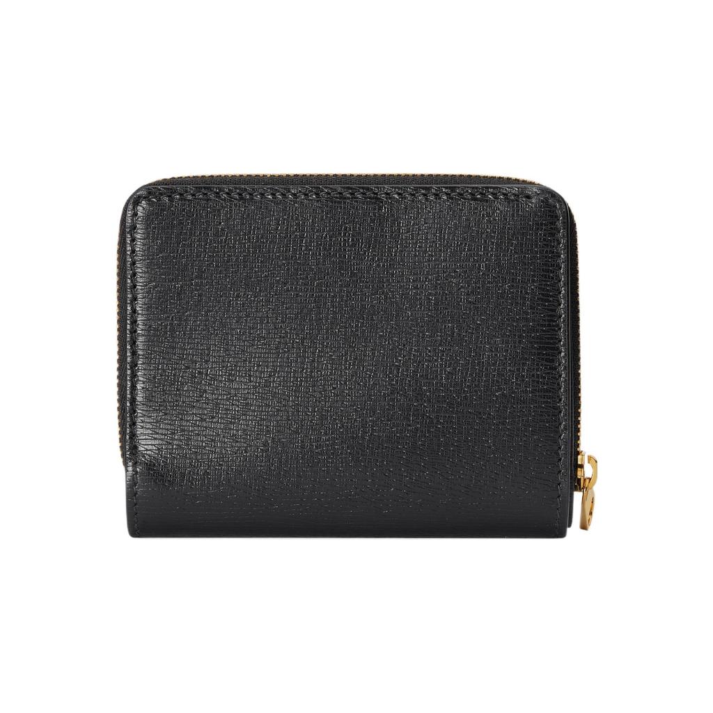 Gucci Logo Black Textured Leather Zip Around Wallet For Women Daily Use