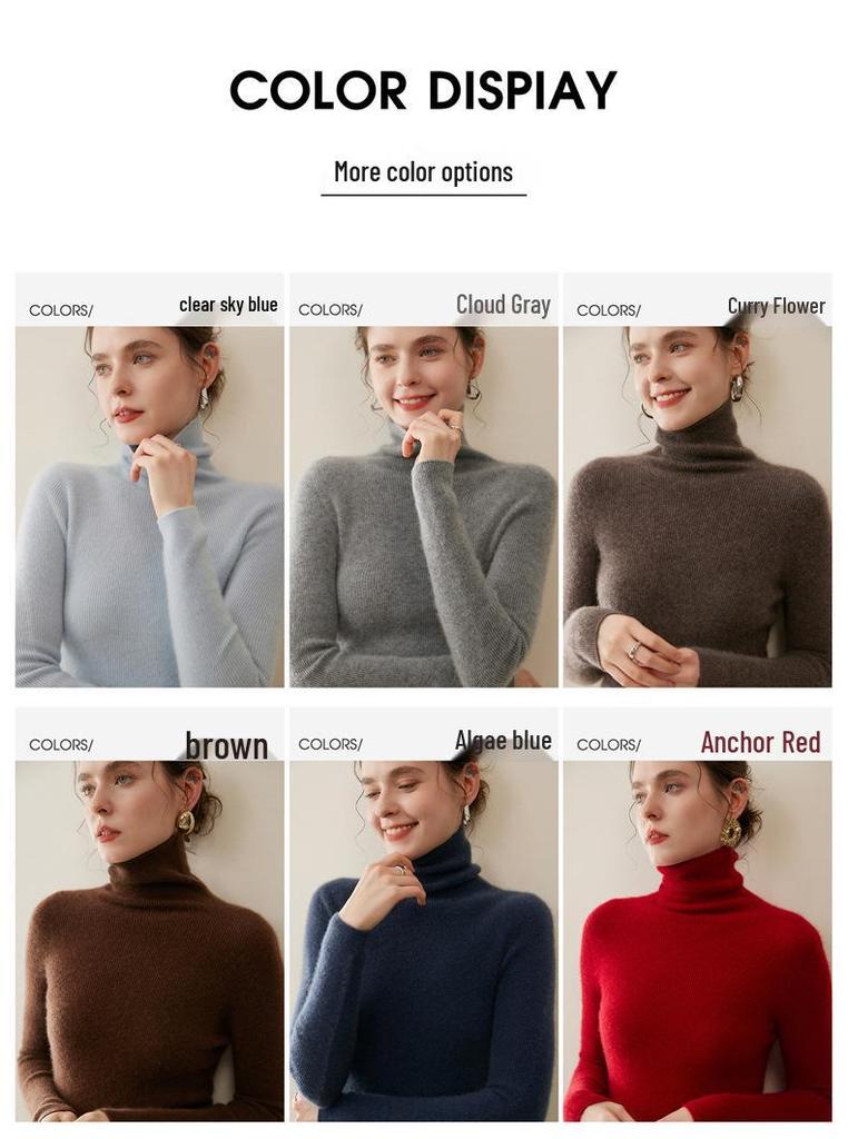 Women's 100% Pure Cashmere High Neck Seamless Turtleneck Sweater - Slim Fit Autumn Winter Knitwear