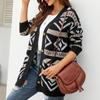 Women's Fashion  And Winter Temperament Lozenge Loose Sweater In Long Knit Cardigan Coat