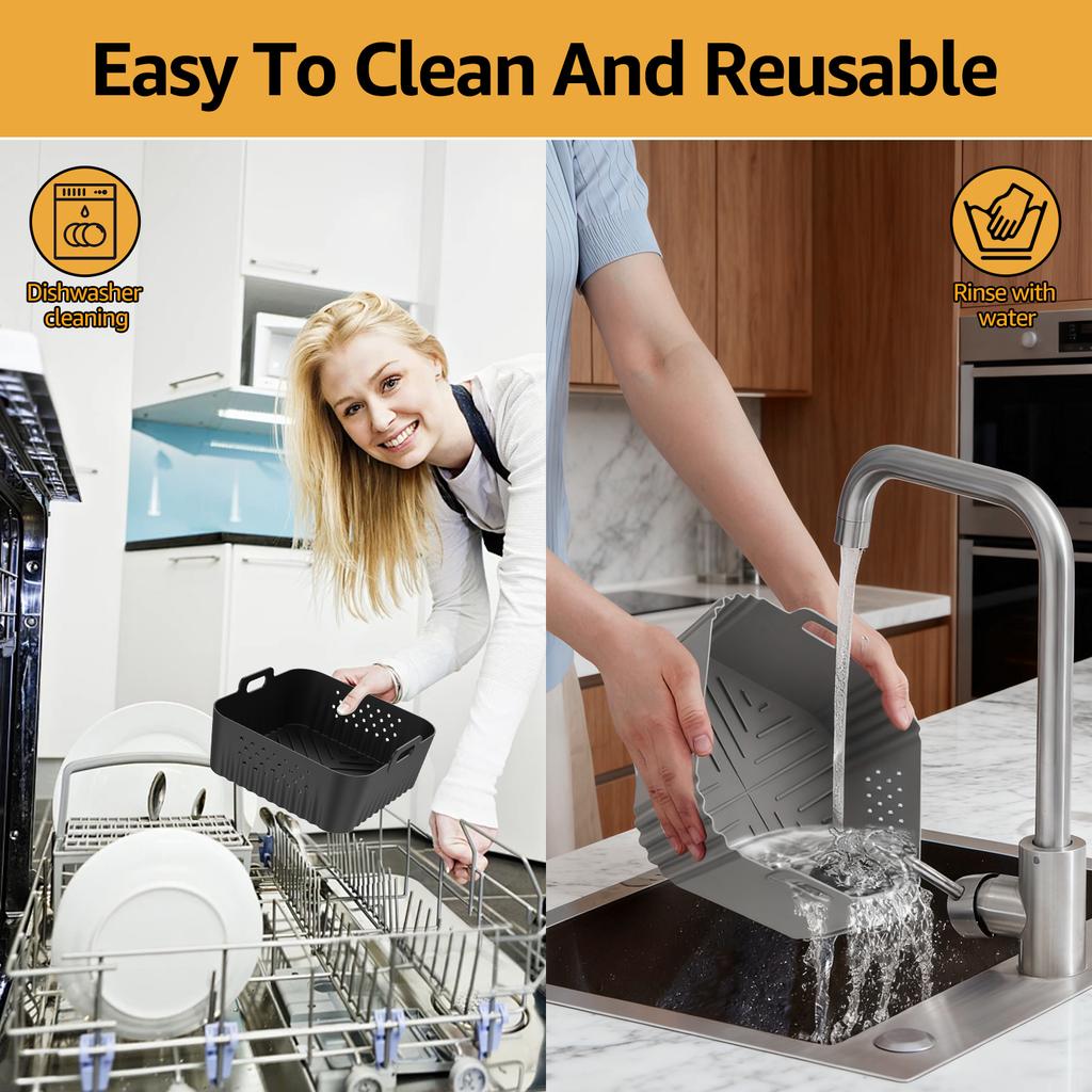 2/4Pcs Air Fryer Silicone Liners Non-stick Air Fryer Basket Reusable Silicone Pot Baking Tray for 5-8 QT Air Fryer Accessories