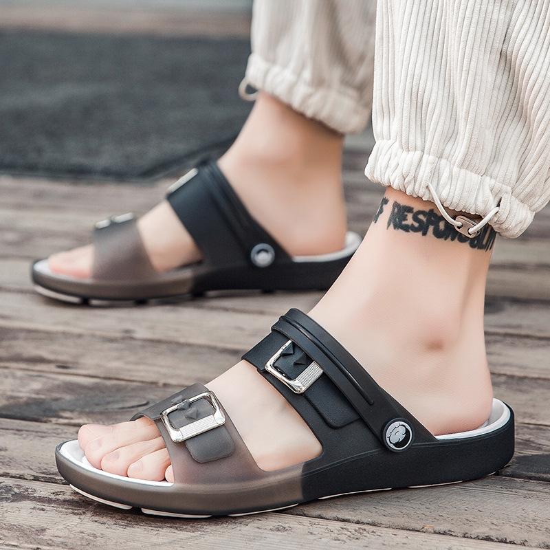 Large Size Sandals Outdoor Dual-purpose Half-support Shoes Men's Buckle Beach Shoes One-word Drag Men