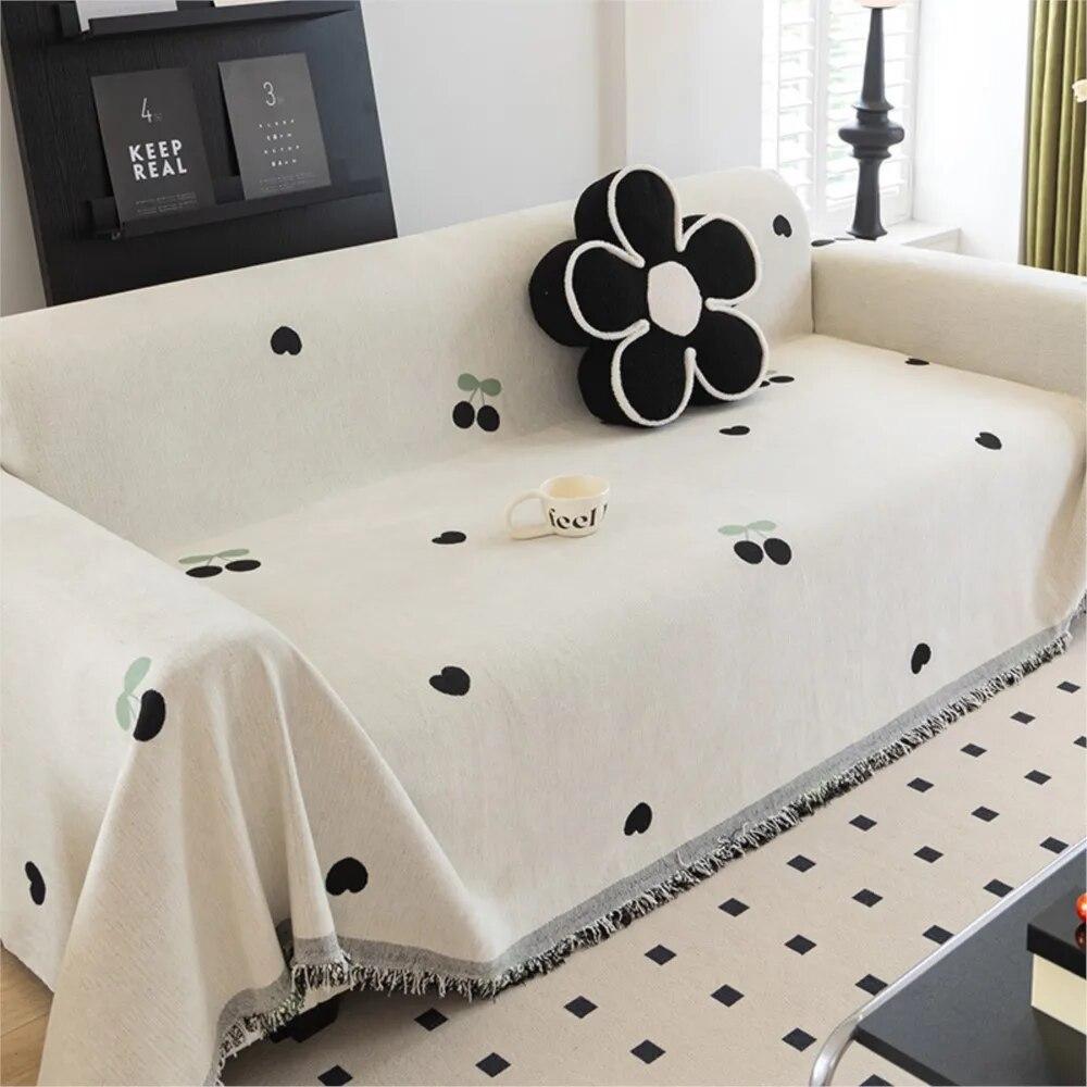 Cherry Printed Nordic Sofa Throw Blankets Outdoor Camping Picnic Large Blanket Leisure Relax Beach Towel White Travel Rug