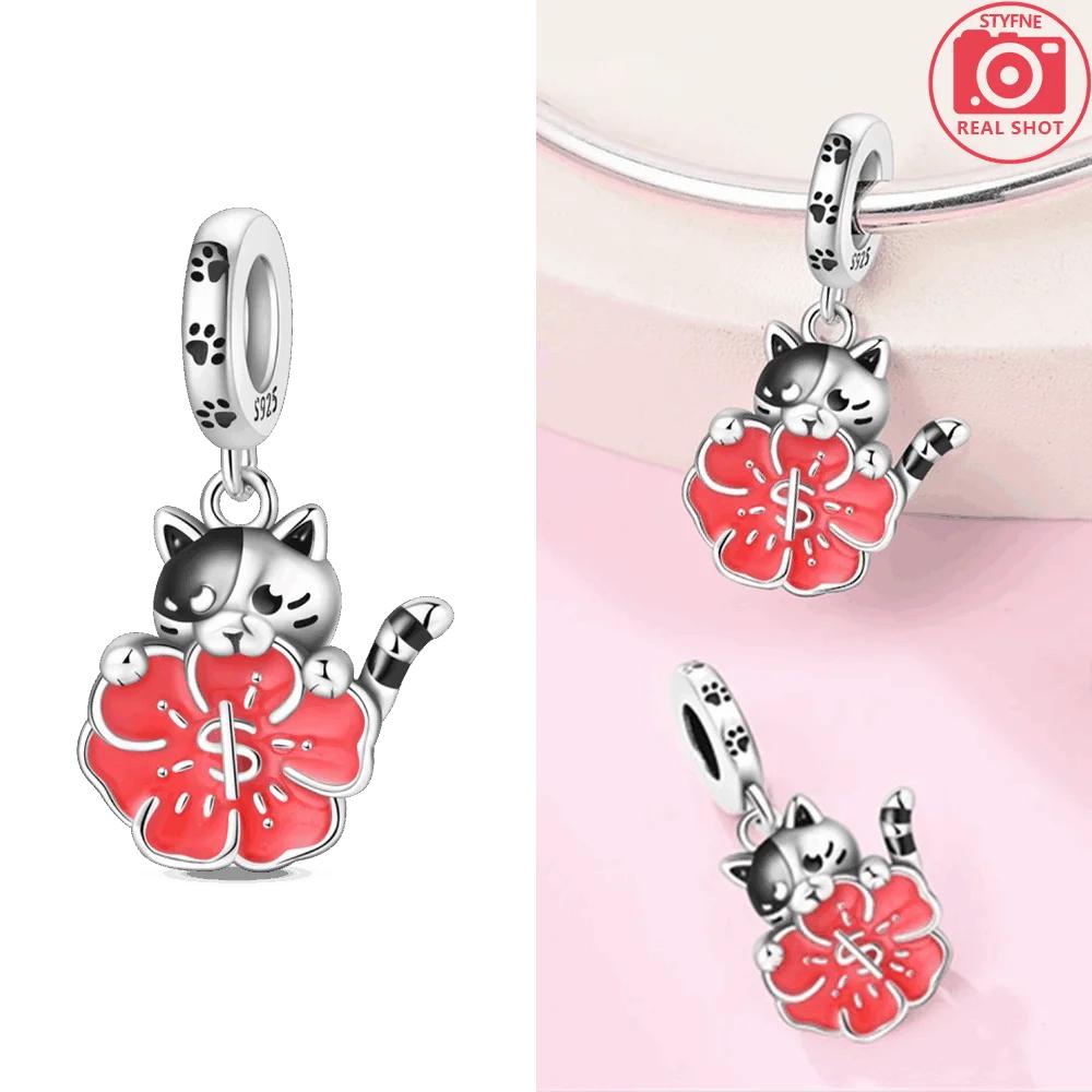 Original Kupfer Blau Katze Anhänger Hundepfote Perlenkette Perlen Passen Armband Jubiläum Feines Geschenk Accessoire DIY Herstellung