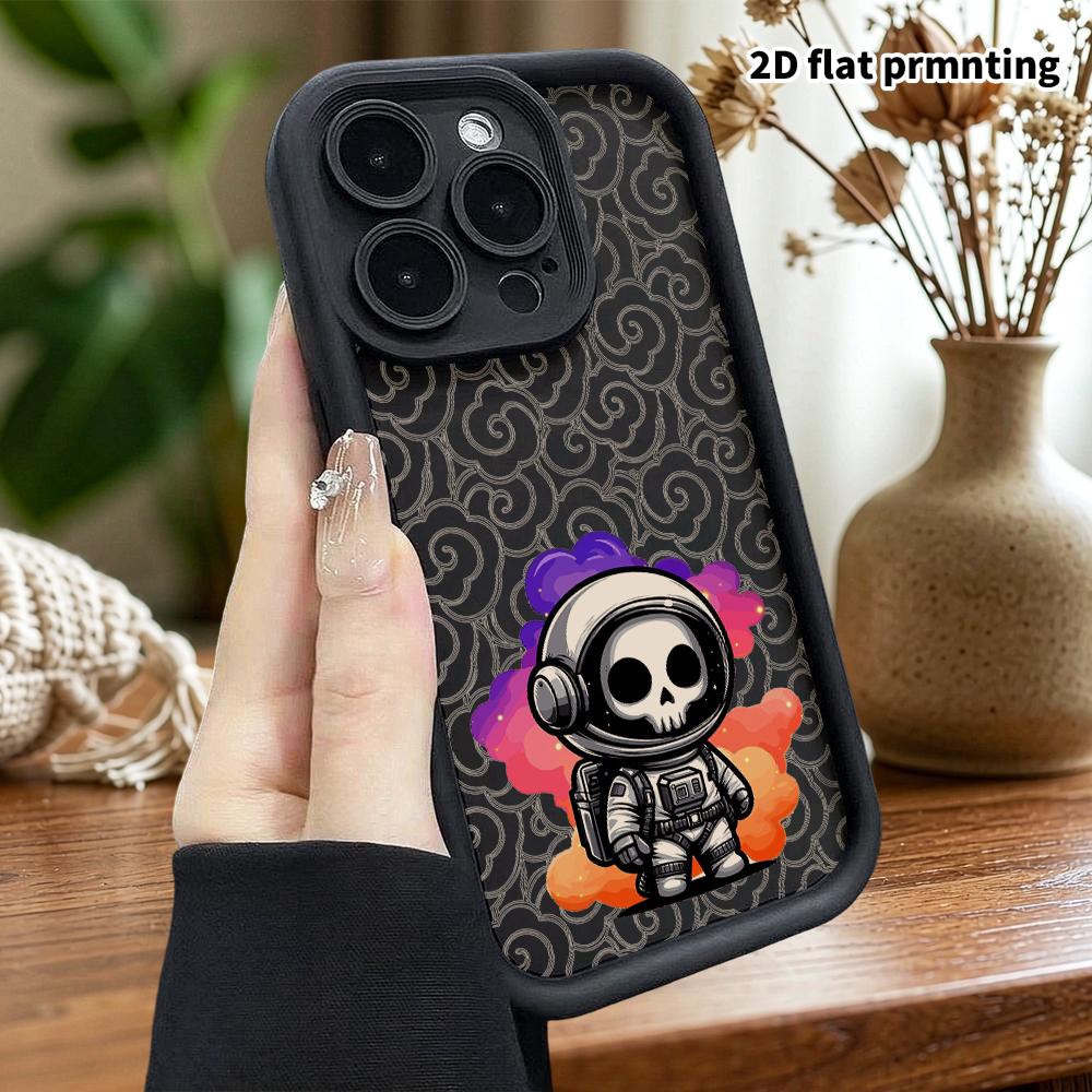Phone Case: 2D Flat Design Suitable for iPhone 18 17 16 15 14 13 Pro Stepped Protective Case, Skull Astronaut, Christmas and Halloween Gift