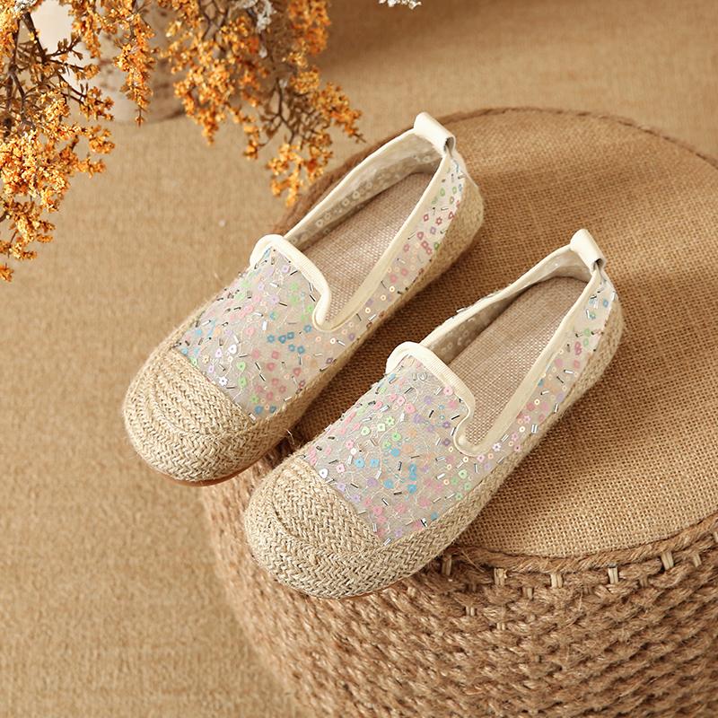 CRLAYDK Classic Women's Sequin Slip On Lace Loafers Casual Driving Moccasins Penny Flats Summer Soft Walking Ladies Boat Shoes