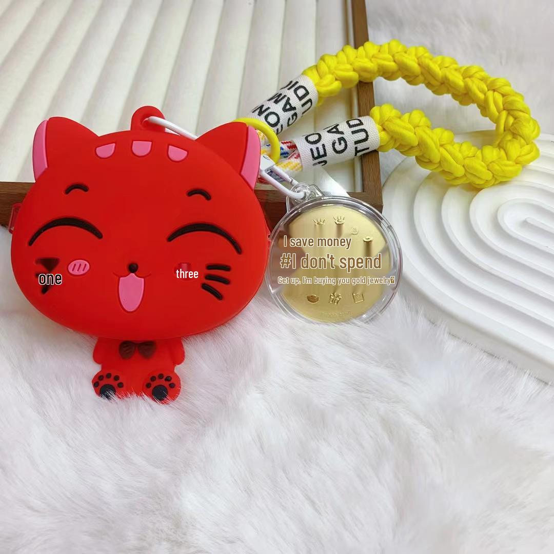 

999 Pure Gold Smiley Cat Silicone Coin Purse & Keychain Gift Set