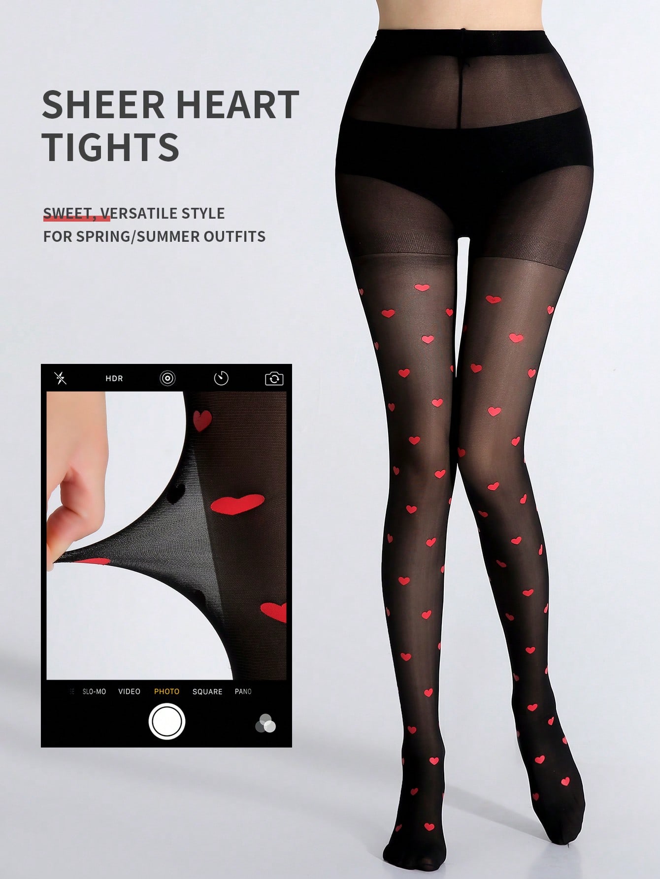 

1 Pair Women Black Sweet Heart Pattern Lightweight Sheer Sexy Pantyhose Summer S
