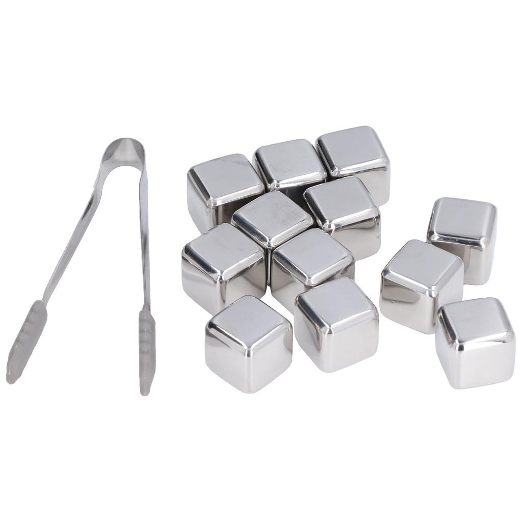 12 Stück Whiskey-Steine mit Zange Aufbewahrungsbox Wiederverwendbares Edelstahl Getränke Eiswürfel Set für Heimbar-Nutzung