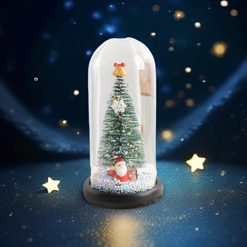 LED Christmas Tree Desktop Decoration Luminous Glass Cover Mini Night Light Desktop Ornament Creative Christmas Gift