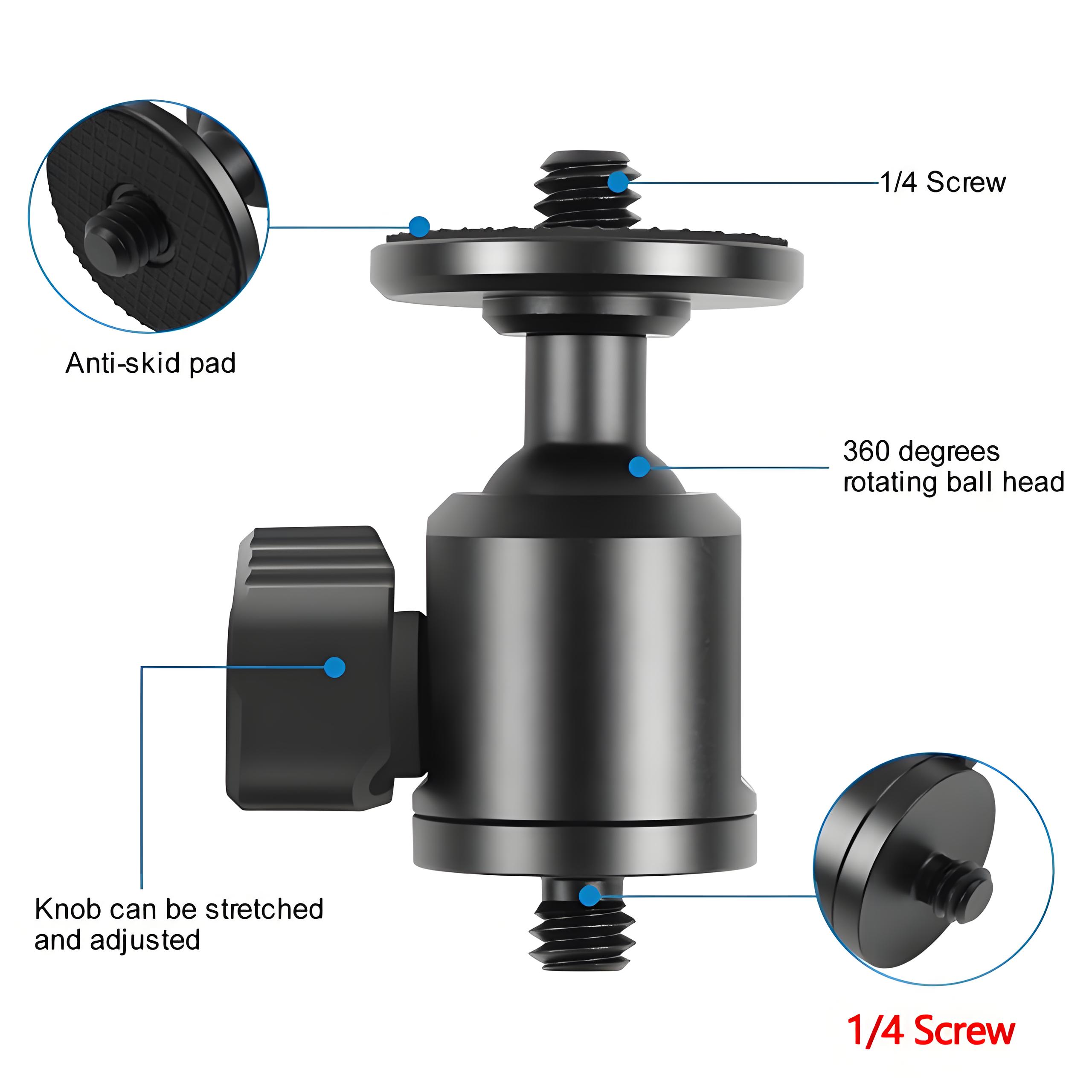 

Universal Metal Ballhead Adapter Multiple Angles Adjustment with 1/4 3/8 Screw Hole For DSLR Camera Mic Stand LED Light Tripod