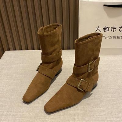 British Style Short Boots Women's Autumn and Winter 2025 New Fashionable Foreign Style Belt Buckle Retro Versatile Small Square Head Bare Boots