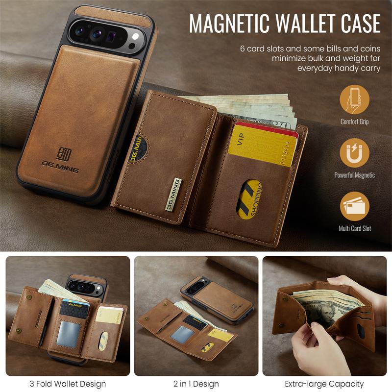 2 in 1 Detachable Magnetic Flip Leather Phone Case for Google Pixel 10 Pro XL Pixel 9 Pro Pixel 8 Pro Vintage Wallet Card Pocket Back Cover Coque