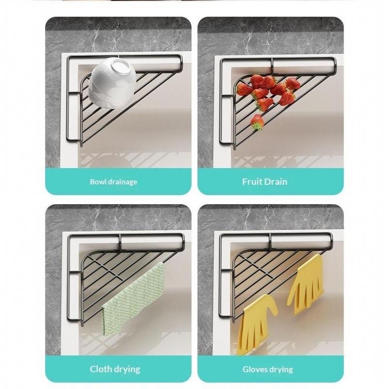 Waterproof Sink Corner Rack Anti-Rust Punch-Free Sponge Drying Rack Hollowed Sink Drain Shelf Bathroom
