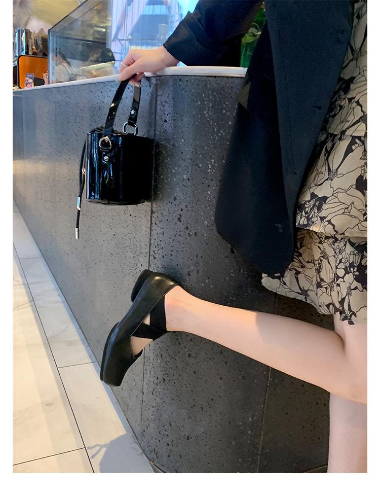 

Sheepskin~ Square head pig nose leather shoes elastic band ballet Mary Jane shoes women s thick heel light mouth versatile single shoes 35