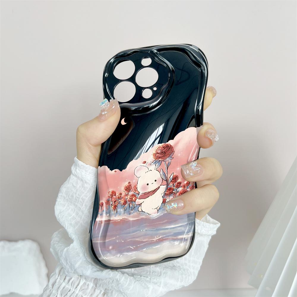 Cartoon Pattern Cream Texture Casing Wavy Edge Soft Silicone Cover Phone Case for IPhone Samsung Huawei Honor Xiaomi Redmi Infinix Tecno