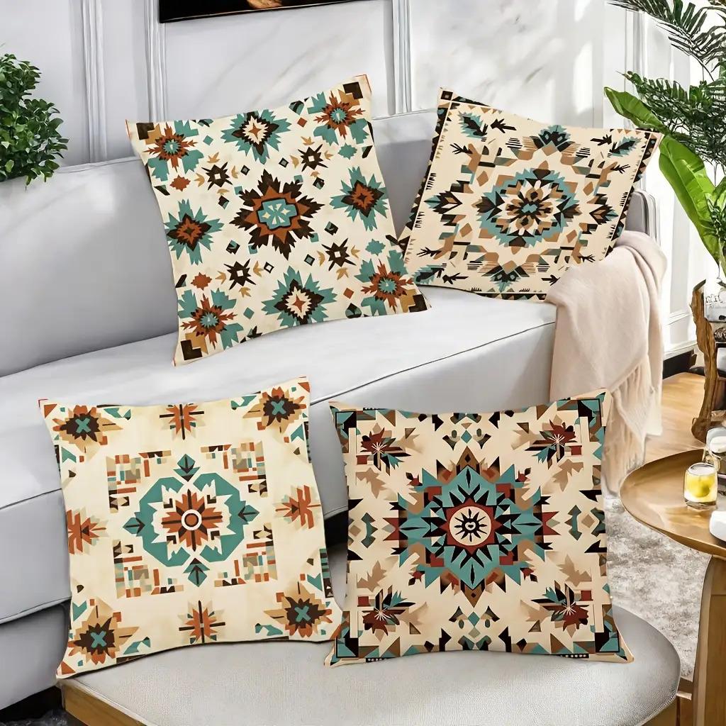 Southwestern Tribal Geometric Pillow Covers, Navajo Aztec Pattern Art Throw Pillow Cases, Rustic Boho Home Decor Cushion Covers