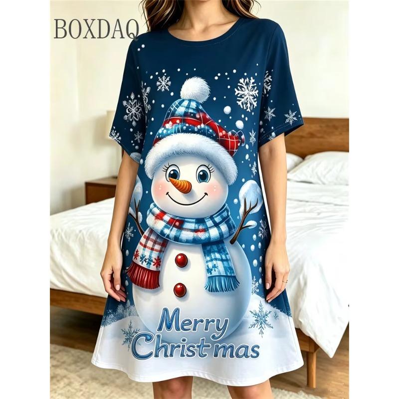 Summer Ladies Santa 3D Printed Short Sleeve Dress
