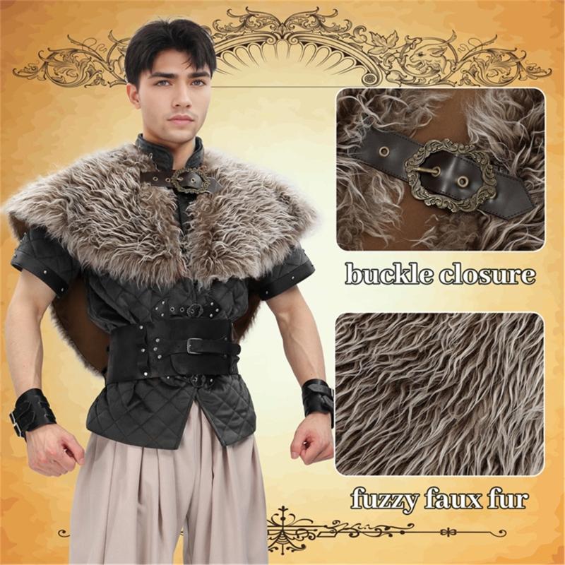 Vikinges Furs Collar Warriour Cape Shawl Medieval Knight Shoulder Wrap Shawl Halloween Renaissances Cosplay Costumes